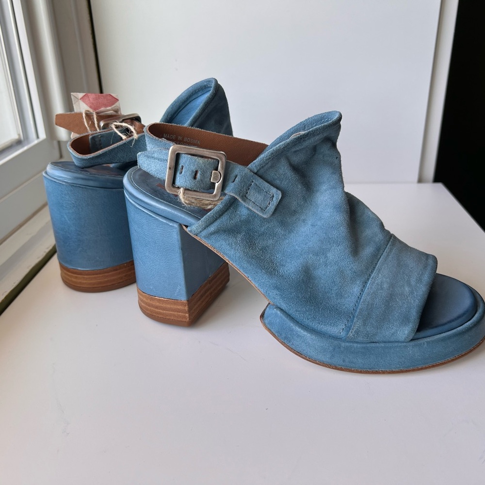 A.S.98 Blue Suede Chunky Heel Platform Sandals 37 7 - Picture 13 of 13
